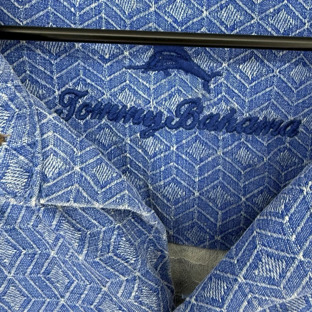 Tommy Bahama Blue Diamond Pattern 100% Silk Men’s Short Sleeve Shirt Size XL